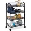 Relaxdays Carrello in Metallo Nero, 4 Ripiani a Rete, Dimensioni 84x44,5x26 cm, per Cucina, Bagno e Ufficio