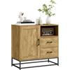 EasyComfort Credenza Moderna con 2 Cassetti, Armadietto Regolabile e Ripiano Aperto, in Legno e Acciaio, 80x40x78 cm, Marrone