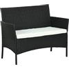 EasyComfort Divano da Giardino a 2 Posti con Cuscino e Braccioli in Rattan PE e Acciaio, 100x54x80cm, Nero