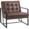 Easycomfort Poltrona Imbottita Stile Industriale Trapuntata a Bottoni, Arredamento Moderno Poltroncina da Ingresso in Metallo e PU, 75x81x78cm Marrone
