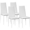 Easycomfort Set di 4 Sedie da Pranzo con Schienale Alto in Finta Pelle e Acciaio, 41x50x97cm, Bianco