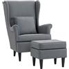 EasyComfort Poltrona per Salotto in Tessuto con Pouf Poggiapiedi, Schienale Alto e Cuscino, 75x83x104 cm, Grigio