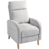 EasyComfort Poltrona Reclinabile 150° max con Poggiapiedi, in Tessuto Effetto Lino, 68x90x106 cm, Grigio Chiaro