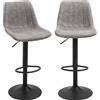 EasyComfort Sgabelli Alti da Bar con Schienale e Poggiapiedi, Set 2 Base Rotonda in Metallo e Altezza Regolabile, in Microfibra, Grigio