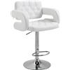 EasyComfort Sgabello Alto Moderno da Bar con Schienale e Braccioli, Regolabile e Girevole, per Cucina o Pub, 64x50x94-114cm, Bianca