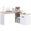 EasyComfort Scrivania Angolare con Libreria a 2 Ripiani, Armadietto e Cassetto, 140x117x76 cm, color Legno e Bianco