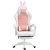 EasyComfort Sedia Gaming Ergonomica con Orecchie, Poggiapiedi Estraibile, Cuscino Lombare e Poggiatesta, Rosa