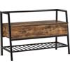 Easycomfort Mobile Scarpiera in Stile Industriale con Vano, Panca Scarpiera Vintage Salvaspazio in Legno e Metallo, Marrone Rustico, 90x37x60cm
