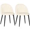 Easycomfort Set 2 Sedie da Salotto e Sala da Pranzo Imbottite, in Metallo e Tessuto Effetto Velluto Beige, 52x54x79 cm