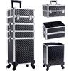 BAKAJI Trolley Makeup 4in1 Valigetta Nero Trucco Estetista Beauty Case Ruote Staccabili