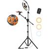 LUXSURE Ring Light con Treppiede 10,5", Luce ad Anello LED per Smartphone, Doppio Supporto 2 Telefoni con Braccio per Riprese dall'Alto, per Cucina, TikTok, Streaming, Video e Fotografia