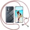 ISOI Cover con Cordino per Oppo Find X3 Lite, Custodia Trasparente con Collana Tracolla Laccio Collo Ultra Sottile Morbido TPU Silicone Antiurto AntiGraffio Antiscivolo Case, Rosa
