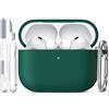 R-fun Custodia per Airpods Pro 3 (2025), custodia protettiva in silicone morbido compatibile con Apple AirPods Pro 3 generazione per donne e uomini con kit di pulizia/portachiavi,Verde nero