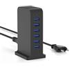 POANES Caricatore USB 25 W, alimentatore di rete a 6 porte, caricatore rapido multiplo (nero, 25 W) (JMX-0510)