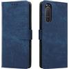 LMFULM® Custodia per Sony Xperia 5 II XQ-AS52/XQ-AS62/XQ-AS72 (6,1 pollici), in pelle PU, magnetica, con supporto, antifurto, pennello, portafoglio, stile retrò, colore: blu