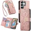 Ysnzaq Portafoglio Cover per Samsung Galaxy S26 Ultra HY Rosa | Motivo Floreale in Rilievo Libro Cover, Pelle PU Flip Case con Porta Carte, Laccio, Stand per Samsung S26 Ultra