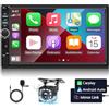 NHOPEEW Autoradio con Carplay e Android Auto - Autoradio touchscreen HD da 7 pollici con Bluetooth e Mirror Link, EQ/FM/SWC/AUX/USB + telecamera posteriore