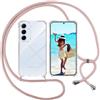 ISOI Cover con Cordino per Samsung Galaxy A55 5G, Custodia Trasparente con Collana Tracolla Laccio Collo Ultra Sottile Morbido TPU Silicone Antiurto AntiGraffio Antiscivolo Case, Rosa
