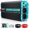 SUDOKEJI Inverter SUDOKEJI 3000W/6000W ad Onda Sinusoidale Pura, Convertitore 12V-230V con Telecomando LCD, Porte USB/Type-C e 2 Prese UE per Solare, Veicoli e Camper