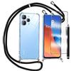 TTSWJBD Cover per Xiaomi Redmi 12 e Vetro Temperato Custodia con Cordino Silicone Trasparente Morbida Cover Cellulare Girocollo Collana Necklace Protettiva Bumper Antiurto TPU Case, Nero