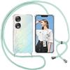 ISOI Cover con Cordino per Honor 90, Custodia Trasparente con Collana Tracolla Laccio Collo Ultra Sottile Morbido TPU Silicone Antiurto AntiGraffio Antiscivolo Case, Verde