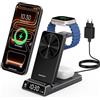Elecdov Caricabatterie Wireless per Apple Ricarica Magnetica 3 in 1 Stazione di ricarica con Orologio, Supporto di Ricarica Pieghevole Senza Fili per iPhone 17e/17 Pro/16/15, Caricatore per iWatch (Nero)