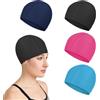 QSZHSL 4 pezzi Cuffia da bagno, Cuffia elastica da bagno, Cuffia da nuoto per bambini, adolescenti, adulti, Unisex Cappucci da bagno leggeri in tessuto confortevole impermeabile
