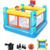 AKEYDIY Gonfiabile castello gonfiabile per bambini dai 3 ai 6 anni, piccola casetta giocattolo in PVC con cuscino gonfiabile, canestro da basket e gioco di rimbalzo, pompa ad aria inclusa