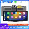 Srnubi 10.26 pollici 4K Dash Cam Wireless CarPlay Android Auto Cruscotto Auto DVR Registrazione Video Visione Notturna Navigazione GPS BT AUX