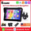 Srnubi Navigazione GPS per moto portatile Carplay wireless impermeabile Schermo da 5/7 "Monitor Bluetooth per auto Android per moto DVR