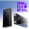 hganus Power Bank Hganus 24000mAh 22.5W Ricarica Rapida PD, Input/Output USB-C, Compatibile con iPhone Android Samsung, con Luce LED
