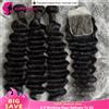 SUIFENGWU Tessitura di capelli umani a onde profonde con chiusura a 3/4, chiusura in pizzo HD 4x4, extension di capelli vergini al 100%