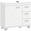 HOMCOM Mobiletto sottolavabo HOMCOM, mobile da bagno con 3 cassetti e anta con chiusura ammortizzata, armadietto da bagno sottolavabo