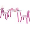 HOMCOM Set Tavolo e 2 Sedie per Bambini 3 Pezzi, Piedi Solidi, Tavolo per Bambini con Sedia e Motivo a Corona per Ragazze