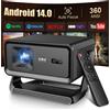 XGODY Proiettore XGODY con autofocus, Android 14, 4K, 360 ANSI, 8K nativo, 720P, gimbal A1 con Wi-Fi 6, BT 5.4, 8 GB, Allwinner H726, portatile per uso esterno