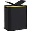 HOMCOM Cesto portabiancheria pieghevole doppio HOMCOM da 80 L, cesto per biancheria sporca con coperchio, manici scanalati, vassoio portabiancheria per bagno, camera da letto, lavanderia, Nero