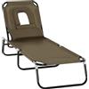 Outsunny Sdraio Pieghevole con Schienale e Foro per la Lettura, Sedia a Sdraio a 4 Posizioni, Oxford 600D, Sedia a Sdraio da Giardino per Esterni, Campeggio, Piscina, Terrazza, 156x56x28 cm, Marrone