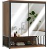 HOMCOM Armadietto da bagno a parete HOMCOM con specchio 56x65 cm e vano aperto, mobile da bagno, armadietto con anta per WC a chiusura ammortizzata, Marrone