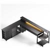 NONE Tavolo per computer, scrivania ad angolo con cassetti, prese e porte USB, supporto per monitor e illuminazione a LED. Nero/Bianco