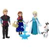 Mattel Disney Frozen - Set Anna e Elsa, confezione da 4 mini bambole con Anna, Elsa, Kristoff e Olaf, fontana e 3 accessori ispirati al film Disney inclusi, 3+ anni, JJP89