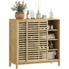 HOMCOM Armadio da Bagno in Bambù con 2 Porte Scorrevoli Design a Listelli 4 Ripiani Mobiletto Portaoggetti 80x34x80 cm Naturale | Aosom Italy