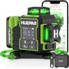 Huepar 3x360°Livella Laser Autolivellante con Bluetooth,12 Linee Verde Livello Laser dotato Base Rotante Elettrica,Grande Schermo LCD, Batterie Ricaricabili,Custodia Rigida e Telecomando-W03CG