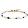 COAI Bracciale da Uomo in Howlite e Pietra Nera, Bracciale di Perline Cilindriche e Acciaio Inox Dorato da Uomo