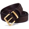 GOTOANT Cintura larga in pelle scamosciata da donna, in vera pelle, con fibbia quadrata in oro, Larghezza 33 mm, marrone chiaro, Fits waist size: 26-35