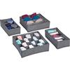 Relaxdays Organizer per Cassetti, Set di Scatole Porta Cravatte Biancheria Intima, Box Calzini, Reggiseni, Grigio Scuro
