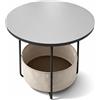 Relaxdays Tavolino Rotondo con Cestino in Tessuto, MDF e Metallo, 50 x 45 cm, Grigio-Crema