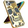 Lotadilo Custodia per iPhone 14 per uomini e donne, con teschio divertente gotico cavo per Halloween custodia per iPhone 14 custodia antiurto per ragazzi ragazze, oro