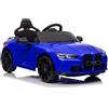 LEAN TOYS BMW M4 Bambini Auto Elettrica Blu Verniciato Eva Ruote Similpelle LED RC MP3 USB