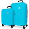 Roll Road Menorca Set di Valigie Verde Turchese 46x65x24 cm Rigido ABS Lucchetto a Combinazione Integrato 91L 6.05kg 4 Doppie Ruote Estensibile Bagaglio a Mano