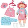 Aolso Vestiti per Bambole per New Born Baby Doll, Abito per Bambolotti 35-45CM, Vestito Stampa con Cappello, con 1 paio di Calzini e 1 Gruccia, Rosa e Blu (Bambola non Inclusa)